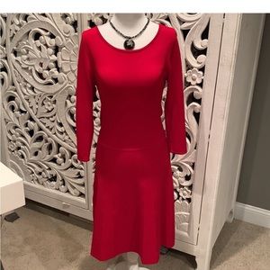 Ann Taylor Red Pleated Fit & Flare Sweater Dress | Sz S
